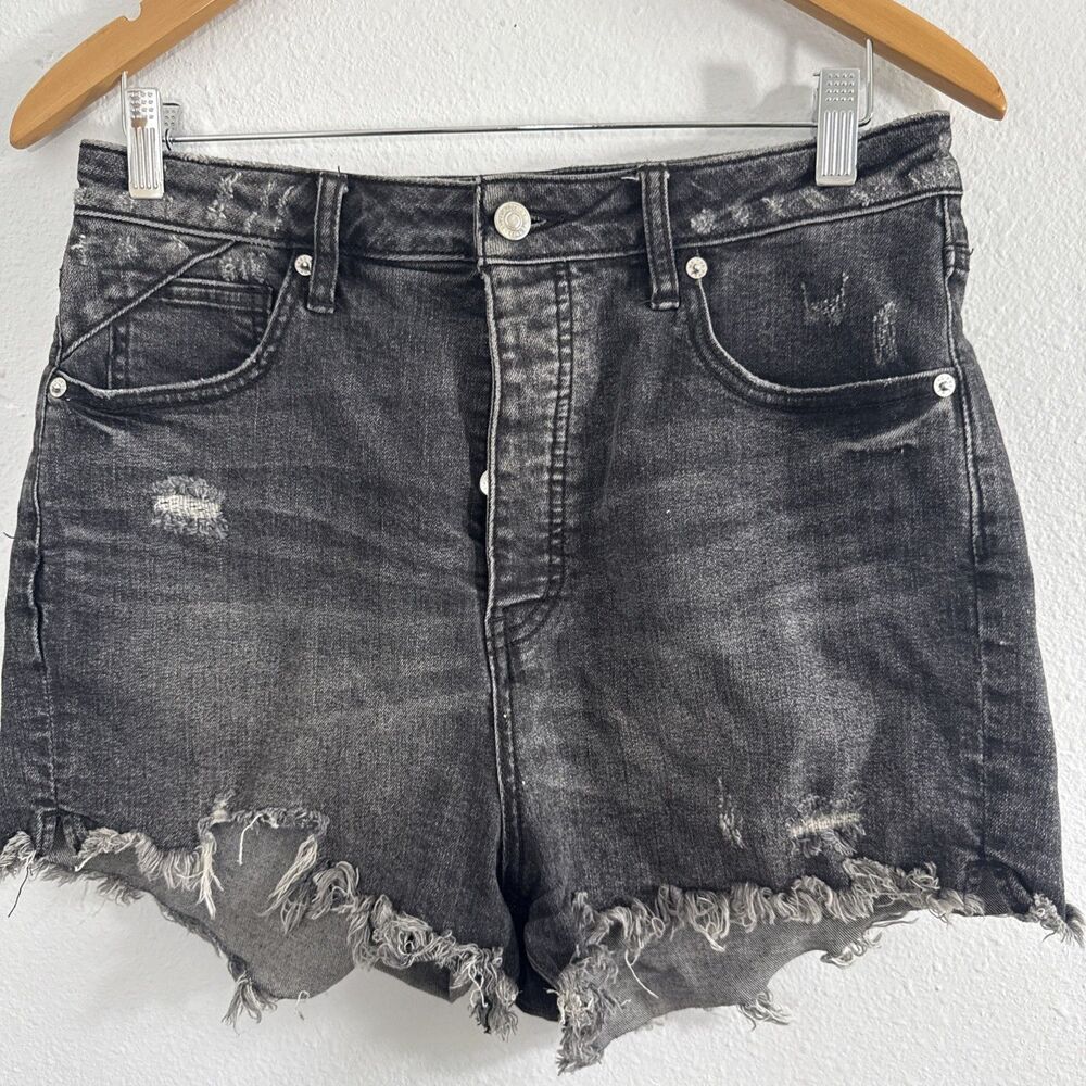 Free People We The Free Denim‎ Shorts Womens 31 Black CRVY Distressed Y2K